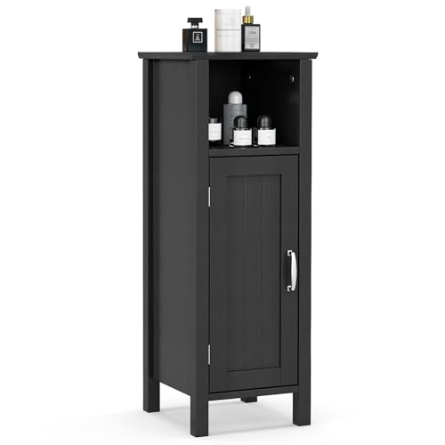 Giantex Narrow Bathroom Storage Cabinet with Adjustable Shelf (Black) | Corner Unit with Open Compartment, Anti-toppling Device, Freestanding Small Storage Organizer for Living Room - color: Black, size: 12''D × 12''W × 31.5''H