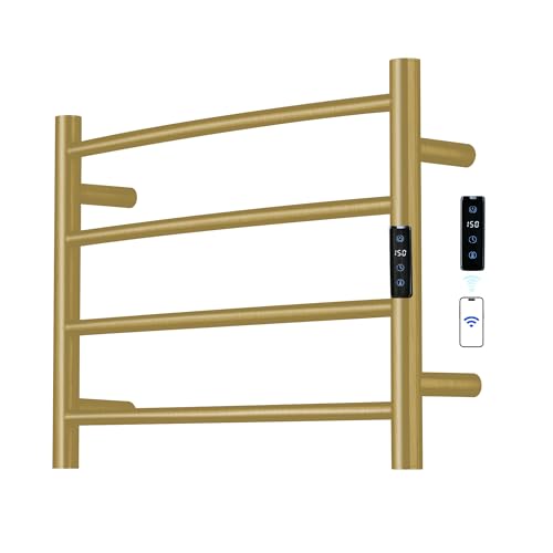 Electric Towel Rack with Voice Control for Alexa & Google Home,TUYA - Wall-Mounted Bathroom Heating Towel Warmer,Plug-in,Stainless Steel Material,16.54x23.62x5.51 in,Gold，4 Bars - color: Gold With Wifi, size: 4 Bar