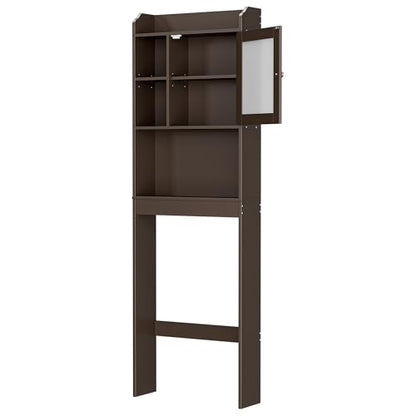 SUPER DEAL Over The Toilet Bathroom Storage Cabinet Freestanding Wooden Bathroom Organizer with Adjustable Shelves and Glass Door, Brown - color: Brown