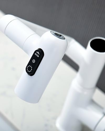 Rotatable Bathroom Faucet with Temperature Display in Fahrenheit (Batteries-Free), 3 Water Outlet Modes, White, BF2204-4 - color: White