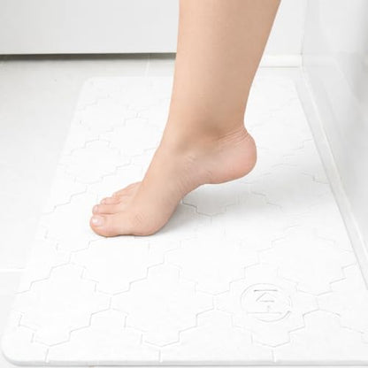 Diatomite Stone Bath Mat for Bathroom or Kitchen Water Absorbing, Quick-Drying, Non-Slip, Eco-Friendly, Stylish Large Dish Dry Solution Made with Absorbent Diatomaceous Earth Rock (White)