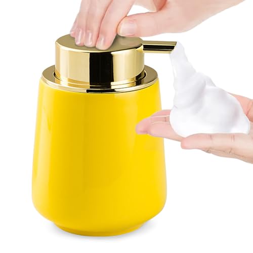 Modern Foam Soap Dispenser for Bathroom, Chic Ceramic Bottle(Yellow) | Gold Soap Dispenser Pump - color: Yellow