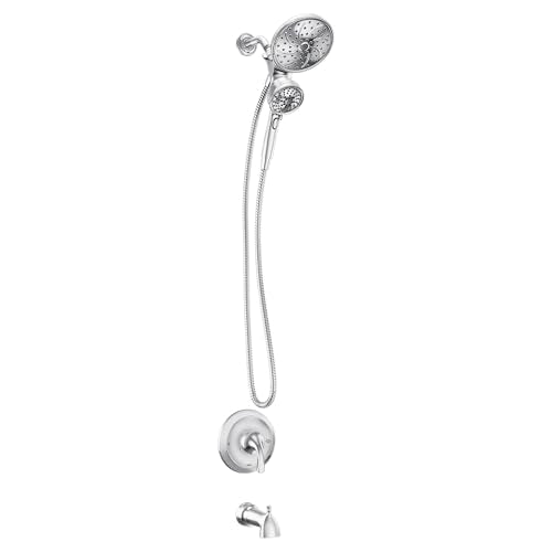 Moen Engage Magnetix 6-Function Handheld Showerhead and Rain Shower Head Combo, Tub and Shower Trim Kit with Valve, Handle, Tub Spout, Metal Hose, Chrome, 82304 - color: Chrome
