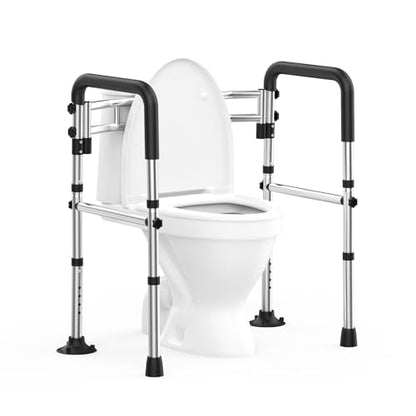 Upgraded Toilet Safety Rails 380LBS, Stainless Steel Toilet Rail Frame, Adjustable Stand Alone Toilet Support with Non-Slip Grips & Suction Cups,Tool-Free Assembly, Fits for Elderly/Disabled