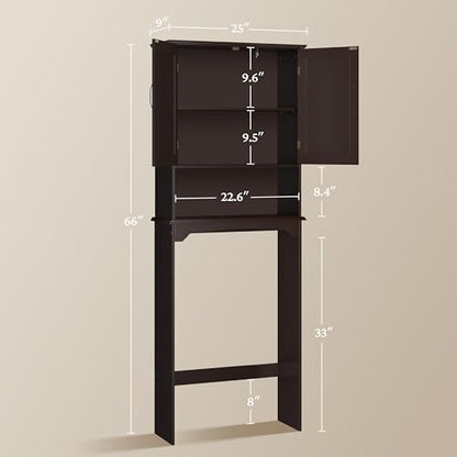 Topeakmart Over The Toilet Storage Cabinet, Bathroom Organizer, Espresso | Bathroom Shelf Over Toilet with Adjustable Shelf & Double Doors, Home Space-saving Furniture, L24.5xW9xH66 Inches - color: Espresso