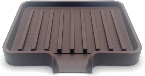 Silicone Soap Dish Tray and Sponge Holder with Drain Chute, Rectangular, Kitchen and Bathroom Sink Organizer (Dark Chocolate, 5.2"x4" (Set of 2), 7.2 Ounces) - color: Dark Chocolate, size: (SM) 5.2"x4" (2pcs)