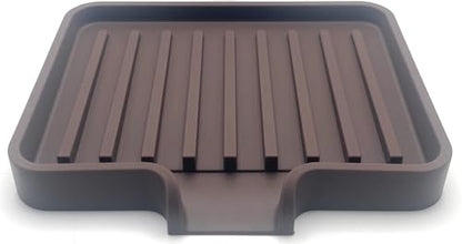 Silicone Soap Dish Tray and Sponge Holder with Drain Chute, Rectangular, Kitchen and Bathroom Sink Organizer (Dark Chocolate, 5.2"x4" (Set of 2), 7.2 Ounces) - color: Dark Chocolate, size: (SM) 5.2"x4" (2pcs)