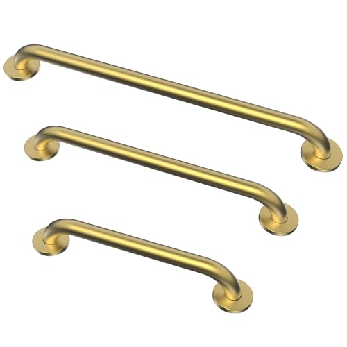 Grab Bar Bundle for ADA Compliance, Brushed Gold Stainless Steel 1.5" Diameter 3-Piece Set (18", 36", 42") for Commercial Restrooms & Shower Safety Bars for Seniors - color: Brushed Gold