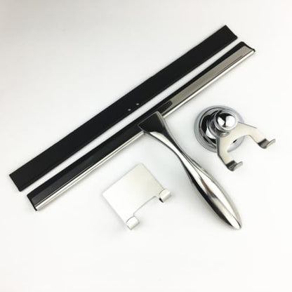 Holibanna 3pcs Stainless Steel Shower Squeegee for Glass and Tile with Suction Cup and Hooks Holder, Heat and Cold Resistant Bathroom Window Wiper for Shower Doors