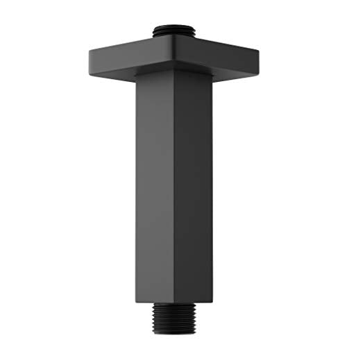 Matte Black Shower Arm with Flange Square Stainless Steel Ceiling Mount Shower Extension Arm Pipe for Shower Head, 4 inch Short - color: Matte Black