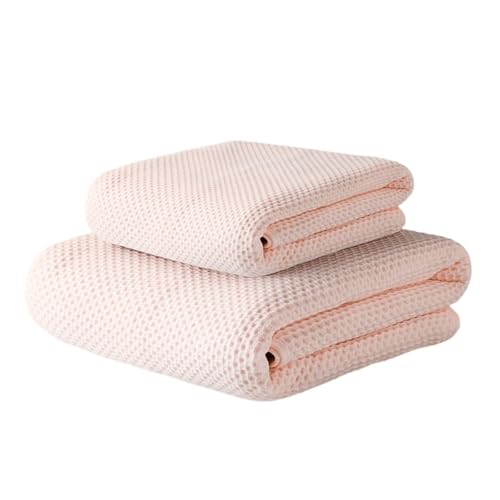 100% Cotton Waffle Weave Bath Towels Sets Soft Quick Dry Lightweight 1 Towel 1 Bath Towel Set,Light Pink,140 * 70cm - color: Light Pink