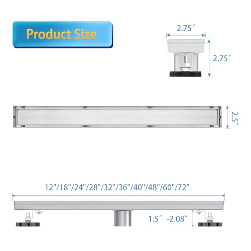 32"Linear Shower Drain Brushed Silver Drain with Tile Insert Grate | AISI 304 Stainless Steel Fast Drainage Rectangle Hidden Shower Trench,Detachable Hair Catcher Easy to install,Leveling Feet - color: Stainless Steel, size: 32 Inch (No Base)
