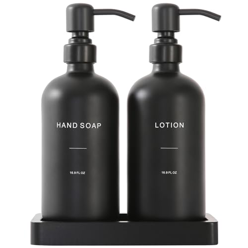Prus Waso Black Soap Dispenser Bathroom Set | Soap and Lotion Dispenser Set with Stainless Steel Pump, Perfect for Bathroom Decor