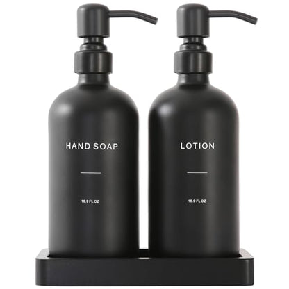 Prus Waso Black Soap Dispenser Bathroom Set | Soap and Lotion Dispenser Set with Stainless Steel Pump, Perfect for Bathroom Decor