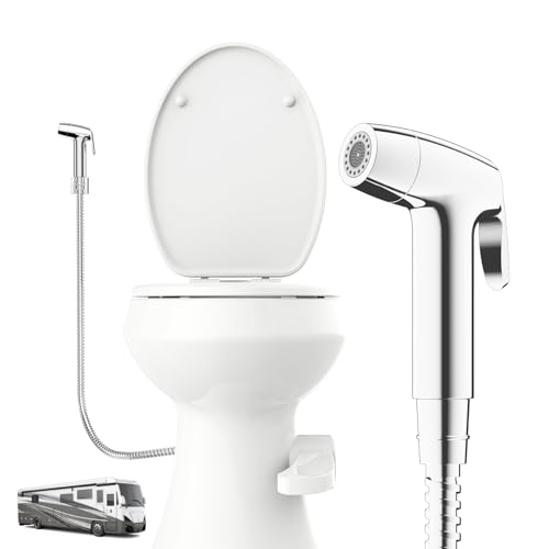 RV Bidet Sprayer, RV Handheld Bidet with Water Hose & RV Fitting, Wall-Mount Toilet Sprayer for Motorhomes, Fifth Wheels, Trailers & Campers Toilet (Chome Sprayer)