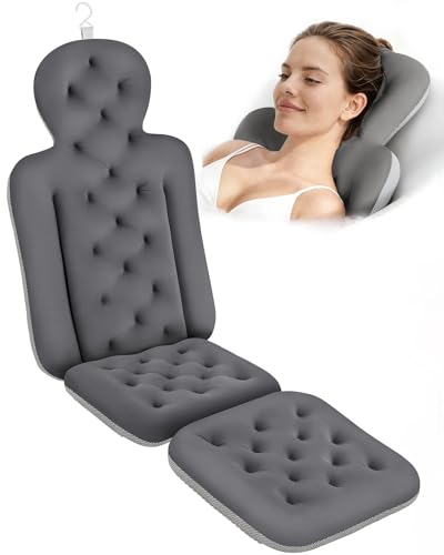 Bath Cushion, Full Body Bathtub Pillow with 160 Suction Cups, Bath Mat for Head and Neck Support, with Laundry Bag (Dark Gray, 51" x 16") - color: Dark Gray, size: 51" X 16"