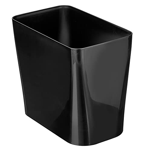 mDesign Plastic Small 3-Gallon Wastebasket, Trashcan Container Bin - for Bathroom, Bedroom, Kitchen, Home Office, Laundry Room - Holds Trash, Garbage, Waste - Black - color: Black