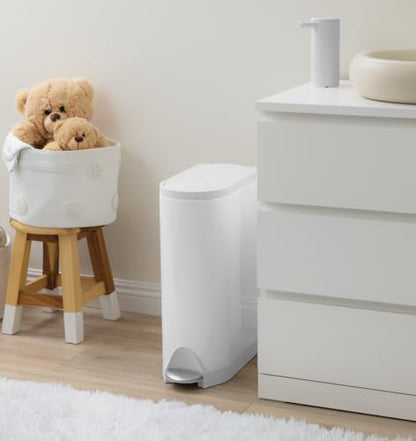 simplehuman Butterfly Step Can, 18L / 4.8 Gallon Trash Can with Upgraded Odor Control for Bedrooms, Bathrooms, Nurseries, 150,000-Step Pedal, Lid Shox® Silent Close, White Steel - size: 18 liter Diaper Can