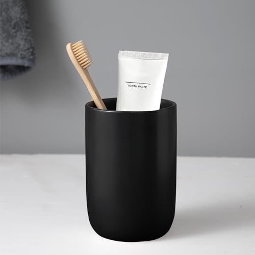 Matte Black Toothbrush Holders for Bathrooms - 1 Cups Ceramic Toothbrush Toothpaste Holders, Black Bathroom Tumbler Cup Reusable Toothbrush Cup Black Mouthwash Cup, Bathroom Counter Organizer - color: Black, size: 1pcs