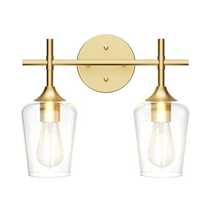 Ralbay Gold Bathroom Light Fixtures 2-Lights with Clear Glass Modern Wall Mount Lighting Industrial Farmhouse Gold Bathroom Vanity Lights Wall Sconce - color: Gold, size: 2-Light