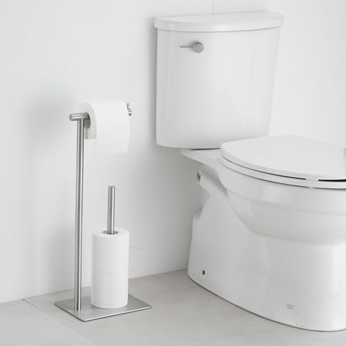 FFK Toilet Paper Holder Free Standing, 21.5" Bathroom Toilet Tissue Roll Holder Stand with Storage, SUS304 Stainless Steel Rustproof, Brushed Nickel - color: Brushed Nickel