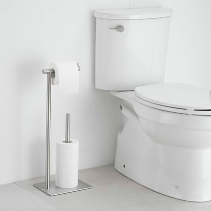 FFK Toilet Paper Holder Free Standing, 21.5" Bathroom Toilet Tissue Roll Holder Stand with Storage, SUS304 Stainless Steel Rustproof, Brushed Nickel - color: Brushed Nickel