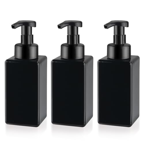 3 Pack Foaming Soap Dispenser Empty Plastic Foam Pump Bottle Refillable Foam Soap Bottle Dispenser for Shampoo Liquid Soap Face Wash (Black, 450ml/15oz) - color: Black, size: 450 ml