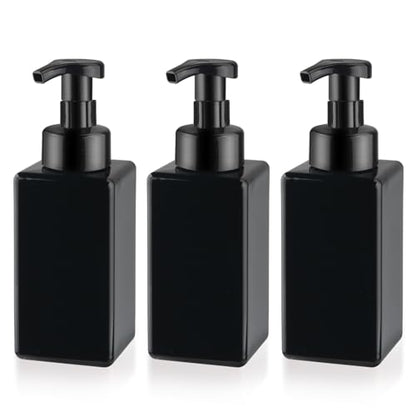 3 Pack Foaming Soap Dispenser Empty Plastic Foam Pump Bottle Refillable Foam Soap Bottle Dispenser for Shampoo Liquid Soap Face Wash (Black, 450ml/15oz) - color: Black, size: 450 ml