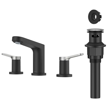 KRAUS Indy Widespread Bathroom Faucet in Spot-Free Brushed Nickel/Matte Black with 2 Handles, Pop Up Drain and Supply Lines, FUS-14103SFBNMB - color: Spot Free Brushed Nickel/Matte Black, style: Widespread