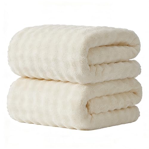 Bath Towels Pack of 2, (35x 66 Inches) Microfiber Ultra Soft Highly Absorbent Bath Towel Set, Lightweight and Quick Drying Towels for Body, Sport, Yoga, SPA, Fitness - Milky - color: Milky, size: 35x66" BATH Towel Set of 2