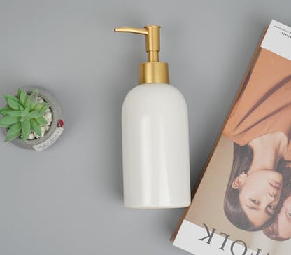 2Pack Ceramic Soap Dispenser White with Gold Pump,Simple Design Cylindrical Lotion Dispenser Bottle,Refillable Liquid Hand Soap Dispenser for Kitchen,Bathroom,Washroom - color: 2pcs White（a）