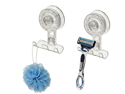 HOME&I Twist-to-Lock Razor Holder for Shower, 2 Pack Clear Suction Cup Bathroom Hooks with Triple Hook Design, No-Drill Wall Mount Organizer for Razor, Loofah, Washcloth & Shower Accessories - style: Twist Lock+Triple Hook