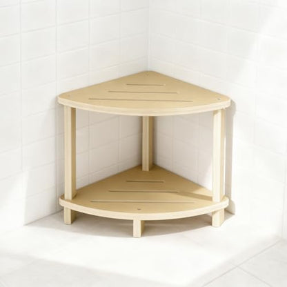 Corner Shower Stool for Inside Shower, 17in Shower Foot Rest for Shaving Legs with Storage Shelf 2-Tier, Waterproof Bath Stool Bench for Small Spaces Bathroom Seat