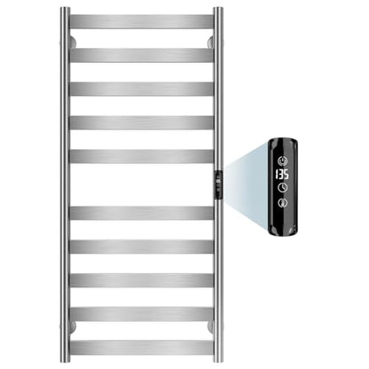 Electric Towel Warmer Rack, 10-Bar Stainless Steel Heated Tower Rack with Built-in Timer, Wall Mounted, Plug-in/Hardwired (Silver) - color: Silver