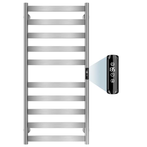 Electric Towel Warmer Rack, 10-Bar Stainless Steel Heated Tower Rack with Built-in Timer, Wall Mounted, Plug-in/Hardwired (Silver) - color: Silver