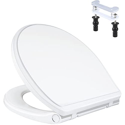 Universal Premium Round Toilet Seat Soft Close with Cover, One-Click, White | Quick Release and Slow Close Toilet Seat Replacement with Toilet Bolts and Bumpers, Compatible with TOTO, Gerber, Kohler - style: 16.5" Round with 1 base