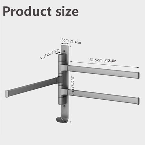 Towel Rack,180° Swivel Towel Rack,Advanced Materials Multi-Arm Towel Bar,Space Saving Wall Mounted Towel Holder with Hook,Rustproof Swing Out Towel Hanger for Bathroom,Kitchen(Gray,3 Poles) - color: Gray, size: 3 poles