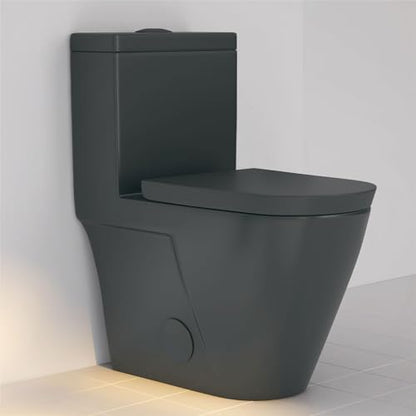 One Piece Toilet Elongated Dual Flush, 17.3" ADA Seat, Matte Black | ADA Compliant 17.3" chair height with soft close seat, Dual flush 1.1/1.6 GPF Elongated toilet bowl 12" rough-in, Matte Black - color: Matte Black 365Model