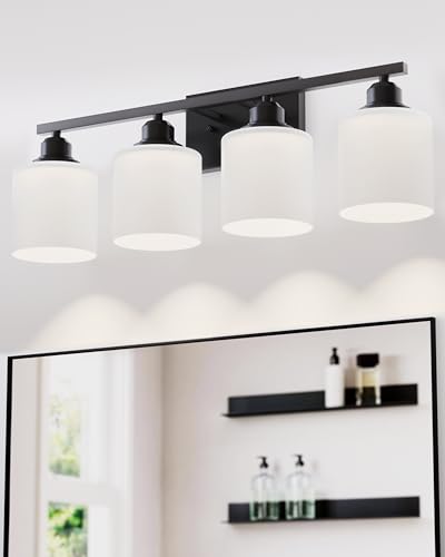 Vanity Light Fixtures, Matte Black, Over Mirror, Modern Bathroom Light, Anti-Rust Nickel Finished, 4-Light, E26 Standard Sockets, Easy Installation, 24 Months Replacement - color: Black-4 Light