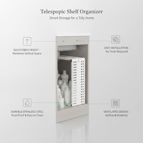 Telescopic Shelf Organizer, Adjustable Stainless Steel Cabinet Divider for Under Sink, Kitchen, Bathroom, and Closet Storage - size: 9.84 x 4.72 x 0.79 in