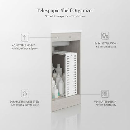 Telescopic Shelf Organizer, Adjustable Stainless Steel Cabinet Divider for Under Sink, Kitchen, Bathroom, and Closet Storage - size: 9.84 x 4.72 x 0.79 in