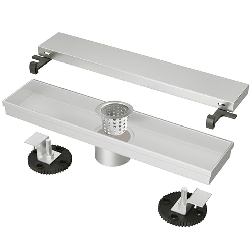 12 Inch Linear Shower Drain Brushed Floor Drain with Removable SUS304 Stainless Steel CUPC Certificate and 2-in-1 Tile Insert Grate Cover - color: Brushed, size: 12inch