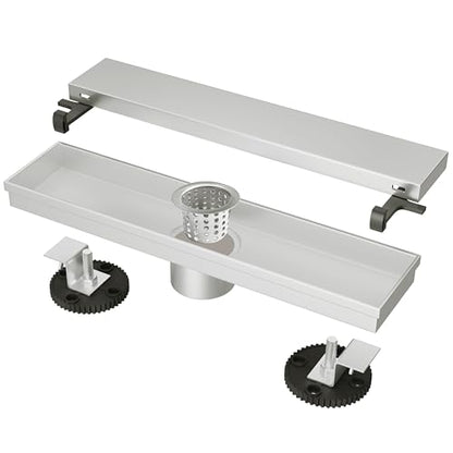 12 Inch Linear Shower Drain Brushed Floor Drain with Removable SUS304 Stainless Steel CUPC Certificate and 2-in-1 Tile Insert Grate Cover - color: Brushed, size: 12inch