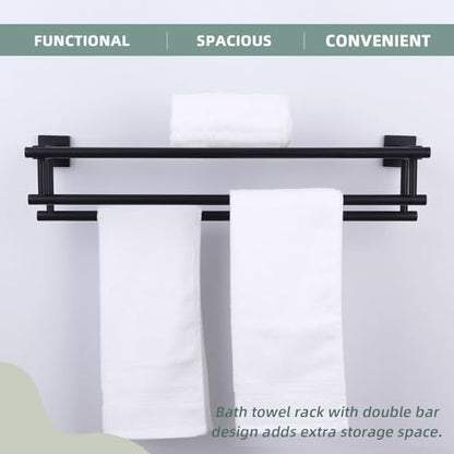 Angle Simple Bath Towel Shelf with 2 Holders, Matte Black, 27.56 Inches | Stainless Steel Bathroom Towel Rack with Double Bars, Extra Storage Space, Screw Wall Mount - color: Matte Black, size: 27.56-Inch