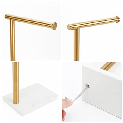Hand Towel Holder, Hand Towel Stand for Bathroom with Marble Base, 304 Stainless Steel L Shape Hand Towel Rack Bar Standing for Vanity Kitchen Countertop, Brushed Gold - color: Gold