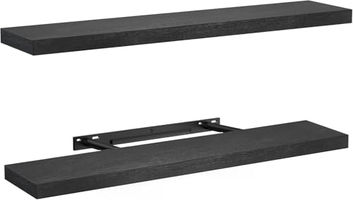 AMADA HOMEFURNISHING Floating Shelves Wall Mounted, 32 x 7 Inch Wall Shelves for Bathroom, Bedroom, Living Room, Black Shelves Set of 2 - color: Black, size: 32 inches