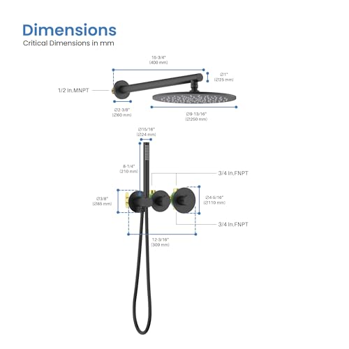 Circular Matte Black Thermostatic Shower System – Rainfall & Handheld Shower Head Set | 2-Function Shower Faucet Set with Rough-In Valve | Solid Brass Build & Temperature Control (KSF410MB) - color: Matte Black