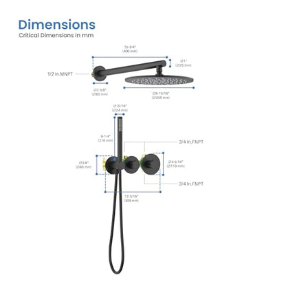 Circular Matte Black Thermostatic Shower System – Rainfall & Handheld Shower Head Set | 2-Function Shower Faucet Set with Rough-In Valve | Solid Brass Build & Temperature Control (KSF410MB) - color: Matte Black