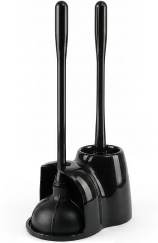 Toilet Brush and Plunger Set, Rubber, 15.2 Inch (Black) | Toilet Bowl Brush, Holder and Plunger, Easy to Place and Simple to Store After Use, Compact Accessory for Small Spaces - color: Black With Plunger