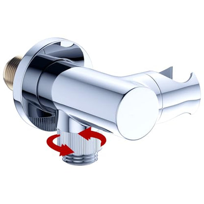 Bathroom Brass Round Water Supply Elbows Angle Adjustable Wall Mount Hand Held Shower Head Bracket with On/Off Flow Control Holder, Chrome - color: Chrome